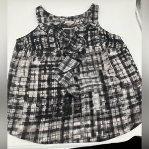 By Avenue women’s sleeveless blouse with ruffles and silver bar on front